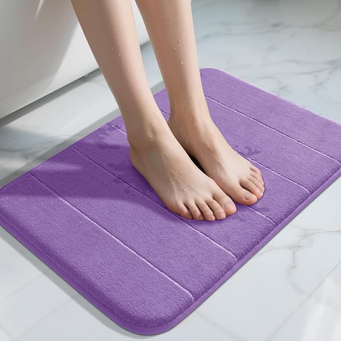 Yimobra Memory Foam Bath Mat, Super Soft Absorbent Bathroom Rug Non Slip 24x17 Inch, Quick Dry, Machine Washable Floor Carpet for Tub Shower, Home Decor Accessories, Lavender