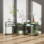 Clear Acrylic End Table 2-Tier Bedside Nightstand for Living Room Bedroom (1, Green Double)