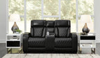 Signature Design by Ashley Boyington Power Reclining Loveseat with Console | A combination of leather and faux leather, Zero-gravity power recline, Air massage system and heat, USB storage console