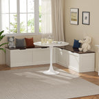 L Shaped Bench with Storage, 63" Breakfast Nook Benches, Kitchen Corner Dining Bench Seating for Entryway Dining Room, Kitchen, Walnut and White
