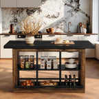 Tribesigns Kitchen Island with Storage, 62.6" Farmhouse Kitchen Island Table with 6-Cubby Open Shelves & Metal Foot Rail, Butcher Block Counter Height