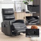 Rocker Recliner Chairs, 360° Swivel Rocking Recliner Chair for Adults,Glider Rocker Recliners, Small Recliners with Vibration Massage and Heat for Living Room (Black)