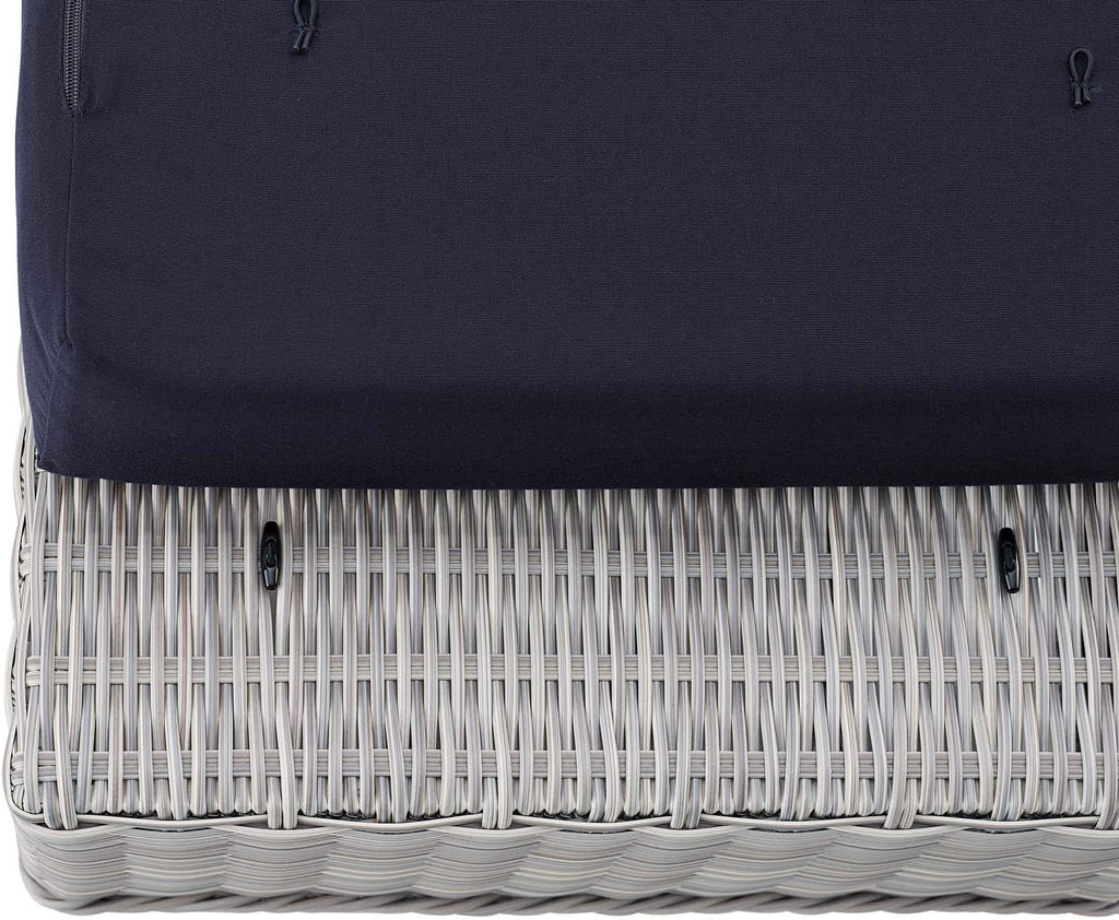 Conway Sunbrella® Outdoor Patio Wicker Rattan Ottoman in Light Gray Navy
