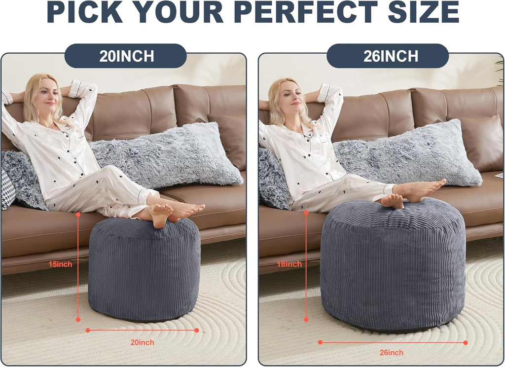 WSOFRLAC Pouf Ottoman Foot Stools Ottoman with Foam Small Corduroy Ottomans for Living Room Ottomans Pouf 20x15 Floor Poufs Foot Rest for Office Chair Dark Grey Foot Stool Small