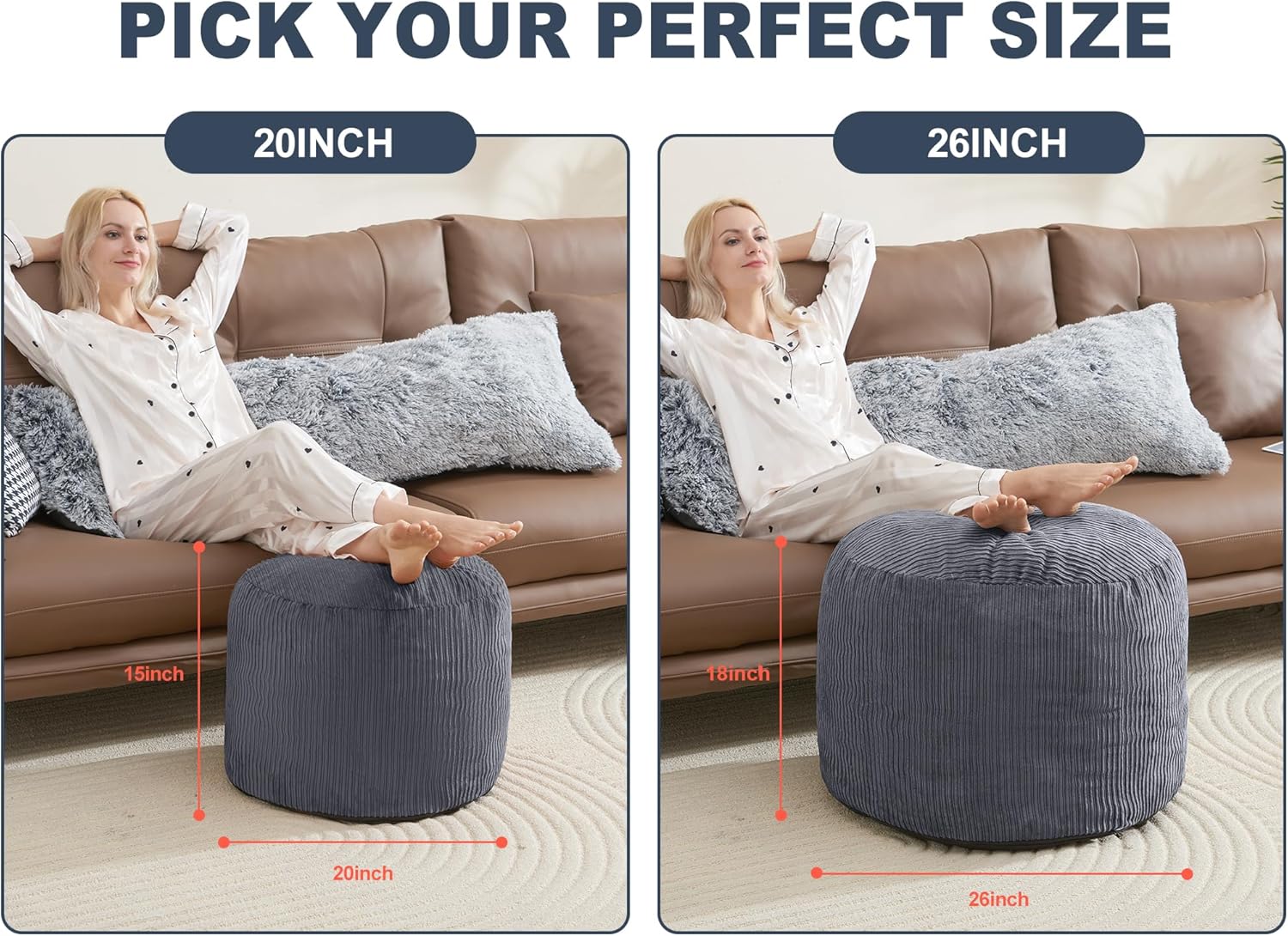 WSOFRLAC Pouf Ottoman Foot Stools Ottoman with Foam Small Corduroy Ottomans for Living Room Ottomans Pouf 20x15 Floor Poufs Foot Rest for Office Chair Dark Grey Foot Stool Small
