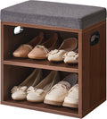YMYNY Small Shoe Storage Bench with Cushion, 2 Tier Entryway Bench with Shoe Storage, Shoe Rack Bench for Entryway, Living Room, Hallway, Closet, Bedroom, 15.4L*11W*16.54H, Light Walnut HBD028LW