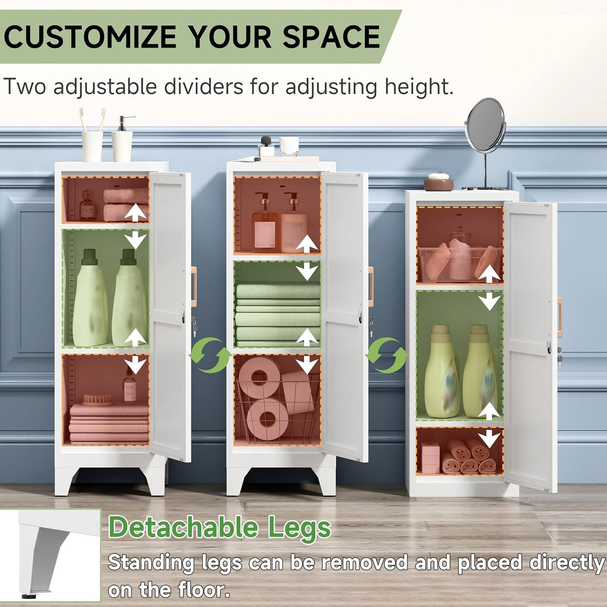46" Tall Metal Pantry Cabinet, Kitchen Pantry Storage Cabinets with 1 Door and 2 Adjustable Shelves, Small Bathroom Cabinet,Cupboard for Kitchen, Dining Room- Assembly Required/White