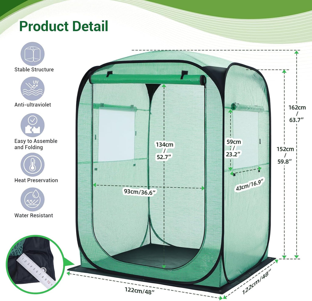 Ohuhu Pop Up Greenhouse for Outdoors, Portable Walk-in Mini Green House with Removable PE Mat & Mesh Window Fast Set-up GreenHouses for Indoor Outside Protecting Plant from Cold Frost & Birds