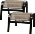 Outdoor Patio Footstool Ottoman Assembled 2 Set All Weather Breathable Metal Frame Greige