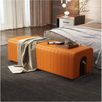 Modern Upholstered Pu Leather Bench Ottoman,Modern Tufted Long,Faux Fur Entryway with Metal Legs,end of Bed for Livingroom Entryway(Orange)