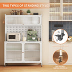 Kitchen Pantry Cabinet Tall Storage Cabinet with Glass Doors & Adjustable Shelves White Modern Cupboard for Kitchen Living Room Dining Room