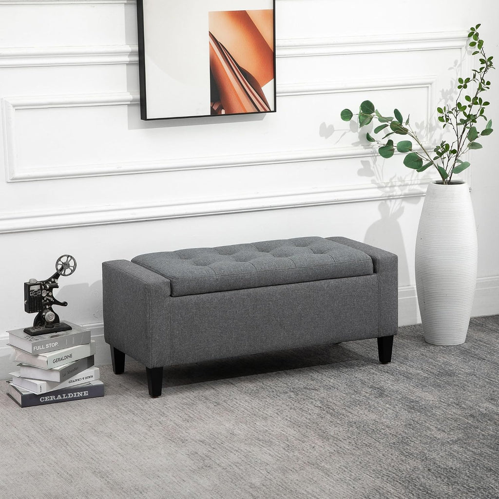 Gray Storage Ottoman with Linen Cover