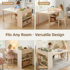 Kids Table and Chair Set, Wooden Toddler Activity Table with Storage Cabinet, Birch Art Desk for Drawing, Crafts, Reading and Games, 1 Chair Included
