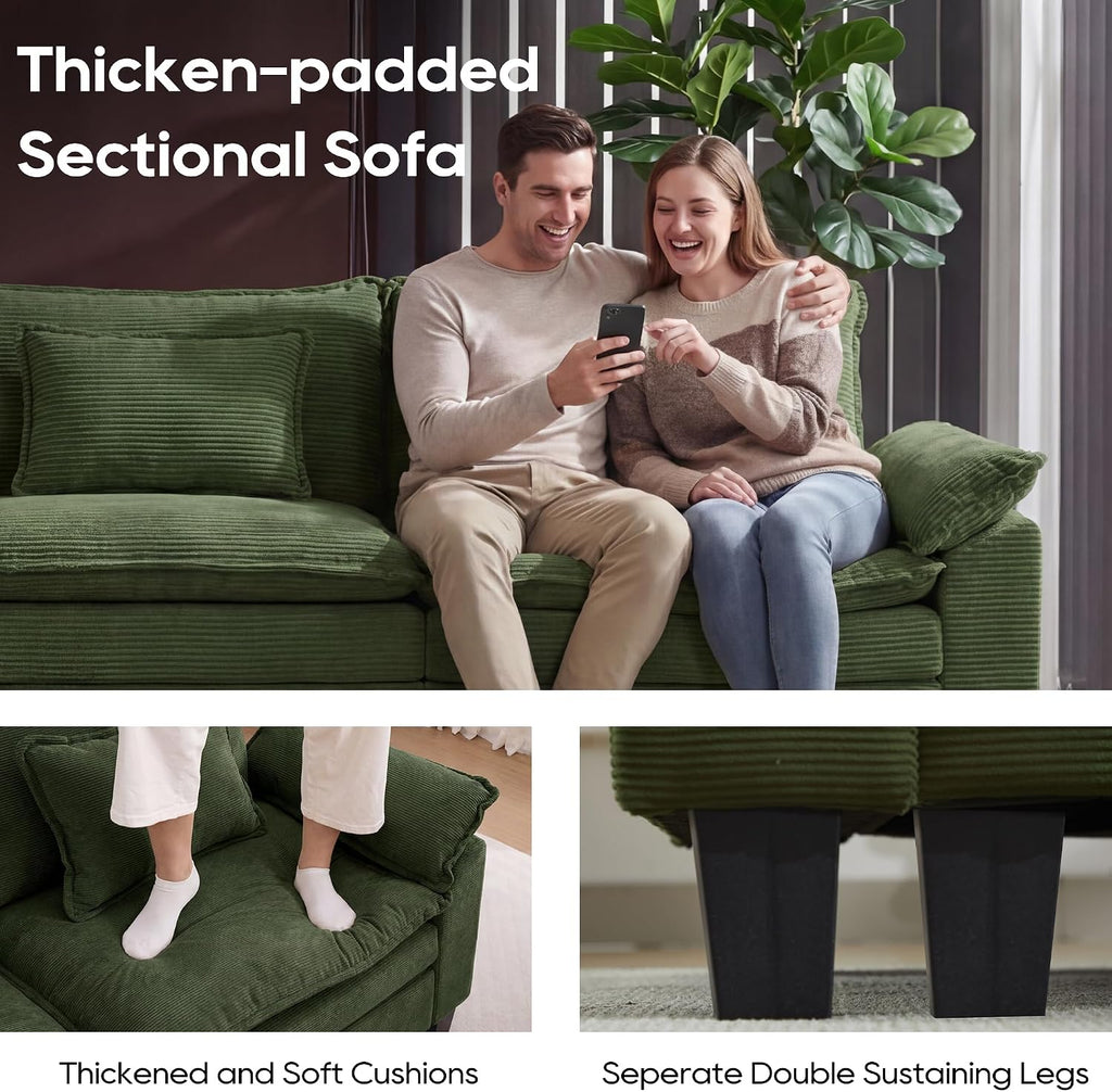 URRED Oversized Modular Sectional Sofa，Solid Green：122" U Shaped | Modern Comfy Cloud Couch with Movable Ottoman and Pillow, Deep Seat Couches for Living Room, Bedroom or Apartment