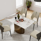 55" Modern Dining Table for 4-6, White Rectangle Dining Table, Sintered Stone Dining Tabletop with U-Shape Carbon Steel Pedestal (Table Only)