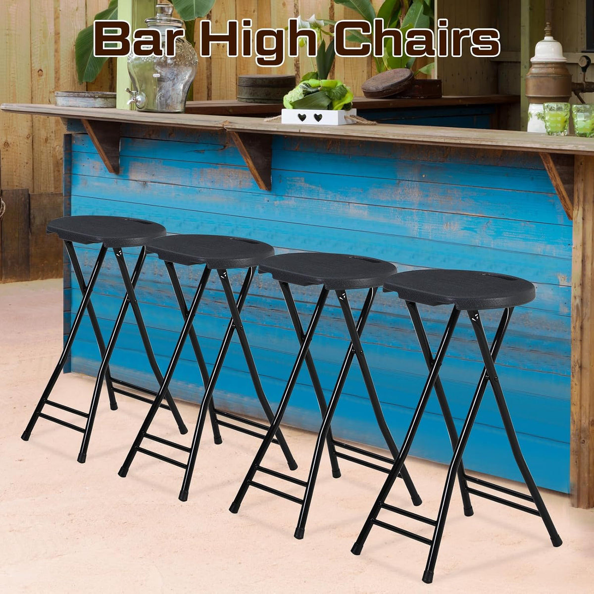 Suzile 2 Pcs Tall Folding Chair Portable Plastic Stool Chair Heavy Duty Foldable Bar Stools with Handle for Adults Kitchen Counter Room Home Camping Indoor Outdoor, 300lbs Capacity (24 Inches)