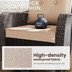 Gotland Outdoor Swivel Chairs Set of 2, 3 Pieces Patio Furniture Set with Thick Cushion, Wicker Rocking Patio Chairs Set of 2, Patio Bistro Set with Double-Layer Coffee Table for Balcony Porch Khaki