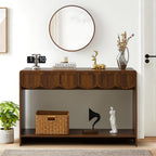 ORRD Console Table with Drawers, Mid-Century 43 Inches Narrow Entryway Tables with Open Storage Shelves, Hallway Accent Tables Behind Couch Table for Living Room - Walnut