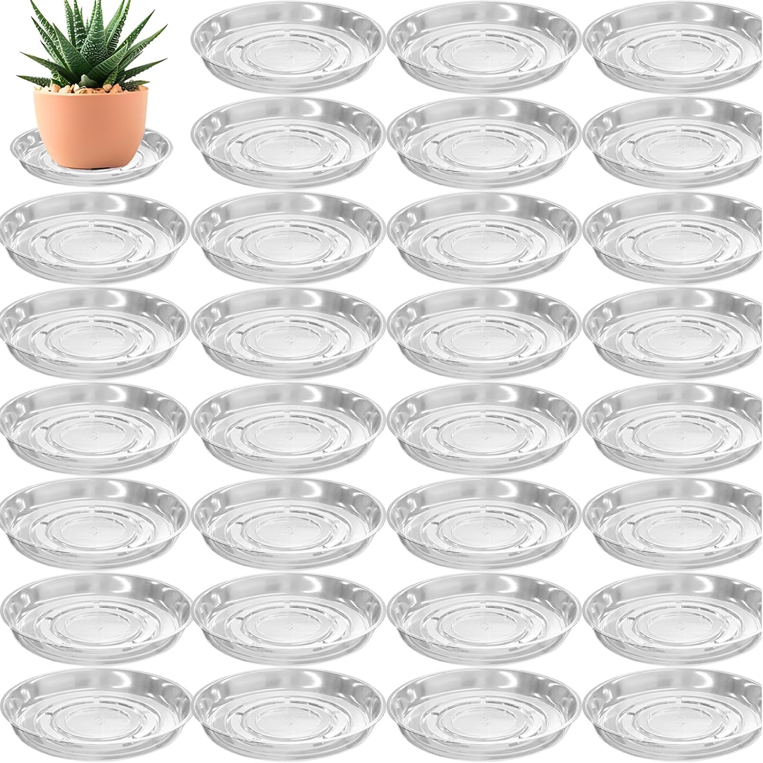 30 Packs 12 Inches Large Clear Plant Saucers for Indoor Outdoor Use Heavy Duty Plastic Plant Trays for Planter Bulk Flower Pot Drip Trays to Catch Water, 4 to 20 Inch