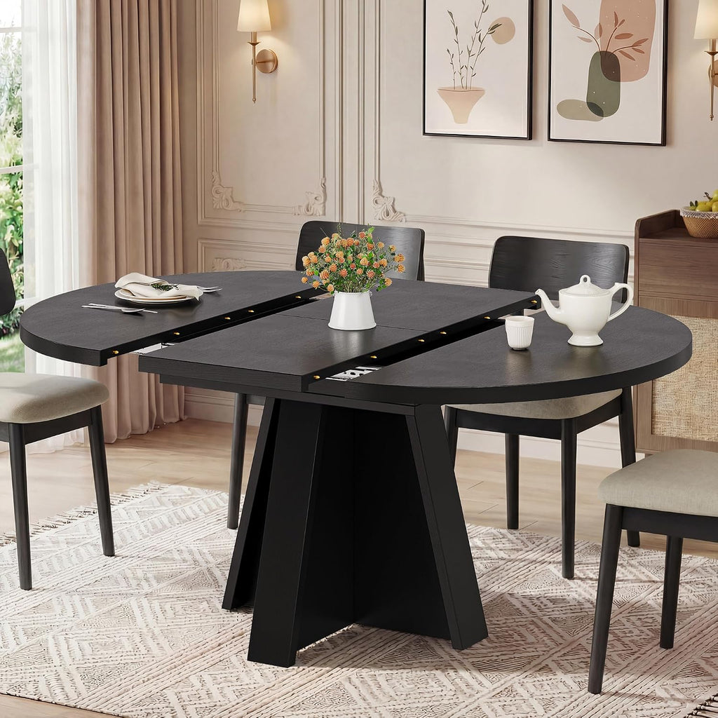 Einhomn 43"-59" Extendable Dining Room Table for 4-8 People, Oval Dining Table with Removable Leaves Space Saving, Round Expandable Kitchen Table for Dining Room Kitchen Living Room, Black