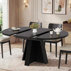 Einhomn 43"-59" Extendable Dining Room Table for 4-8 People, Oval Dining Table with Removable Leaves Space Saving, Round Expandable Kitchen Table for Dining Room Kitchen Living Room, Black