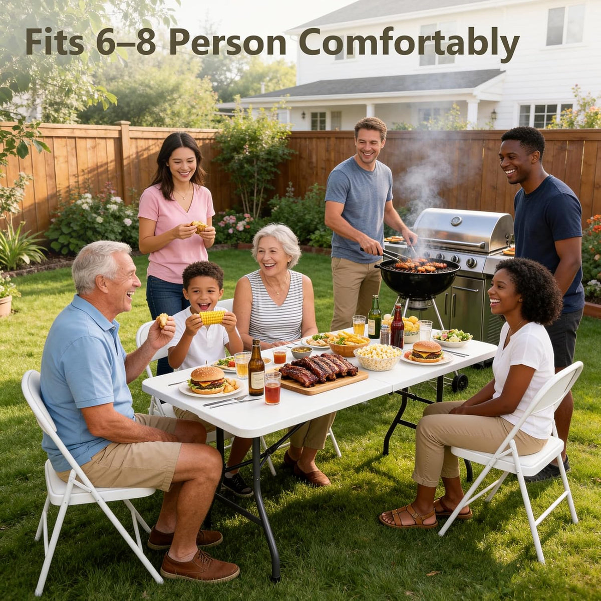 6FT Folding Table 6 Pack, Heavy Duty Fold in Half Plastic Tables with Carry Handle, Portable Indoor Outdoor Utility Table for Party, Picnic, Camping, Banquet, Wedding, RV Travel