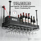 Hanging Wine Rack with Glass Holder and Shelf,Adjustable Metal Ceiling Mount Bar Wine Glass Rack,Industrial Wall Mounted for Bar Kitchen Cafe