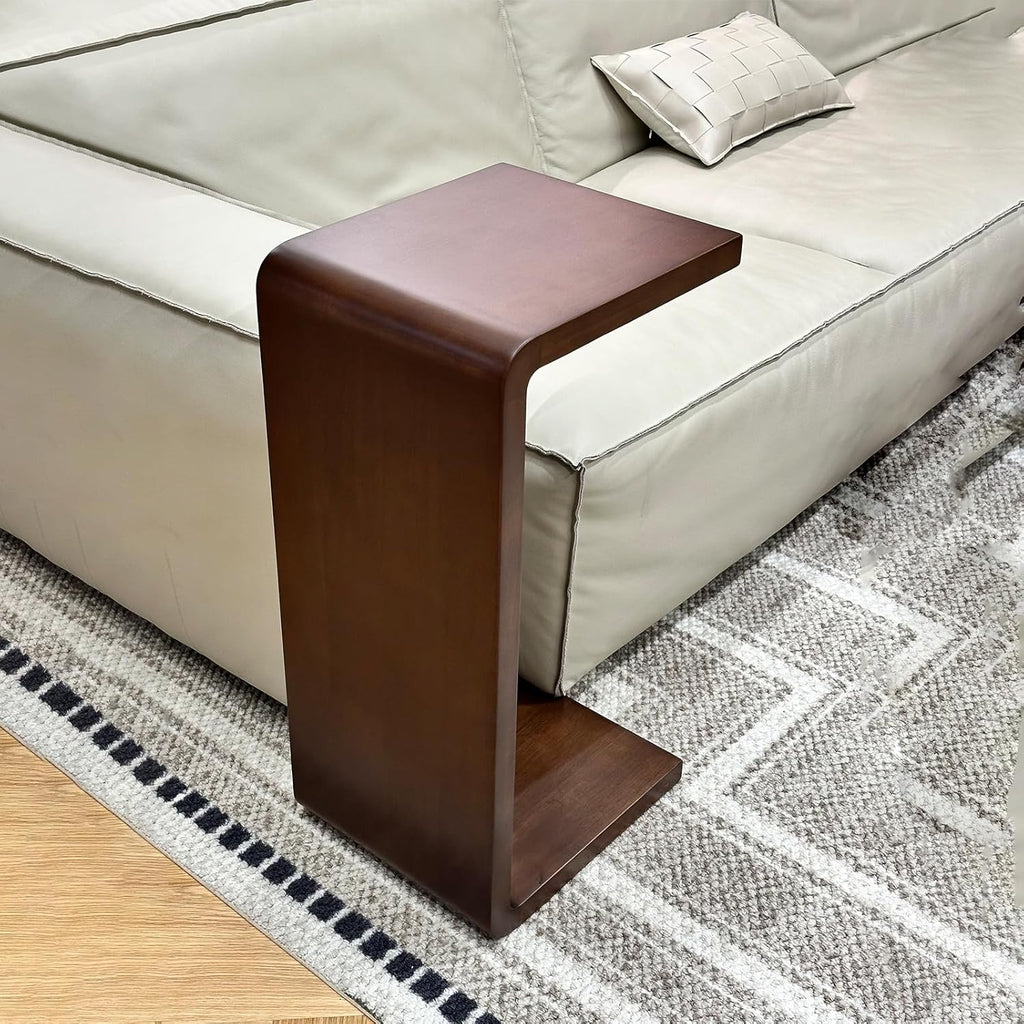 C-Shaped Side Table, Solid Wood End Table for Couch Sofa and Bed, Wooden C Tables for Living Room Bedroom, Small Snack Tray Table for Space Saving (2, 24.4" H-Brown)