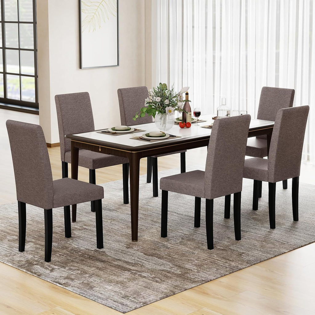 GOFLAME Upholstered Dining Chairs Set of 2, Fabric Kitchen Chairs with Padded Seat, Tilt Backrest, Rubber Wood Legs, Armless Side Chairs for Dining Room, Living Room, Restaurant, Brown