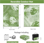 Waterproof Outdoor Rug 6x9 ft, Reversible Plastic Straw Mat with Leaf Pattern, Large Floor Mat for Patio, Camping, Picnic, Backyard RV, Deck, Light Green