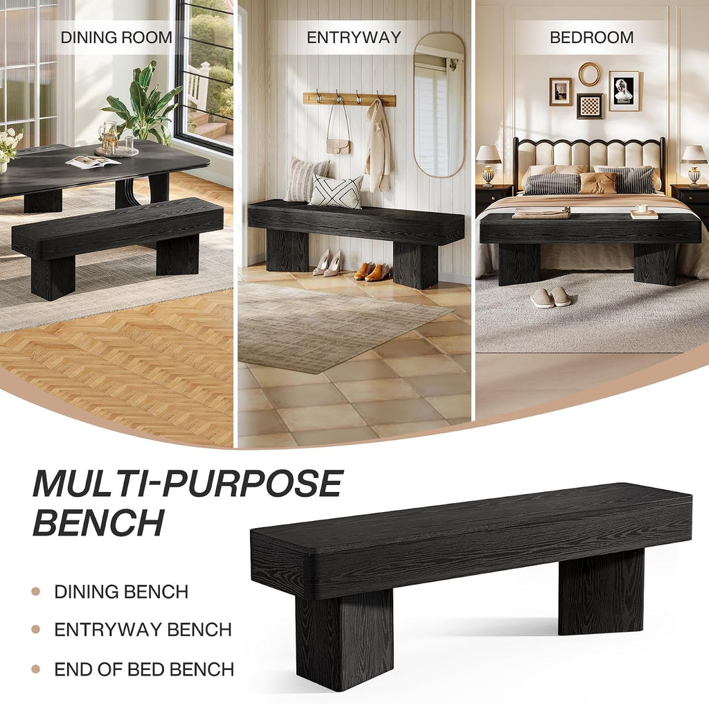 Tribesigns Black Entryway Bench, 47.24" Modern Shoe Bench with Sturdy Bases, Wooden Indoor Bench for Entry Way, Living Room, Bedroom