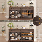Vipbear 65" Large Sideboard Buffet Cabinet with Storage, Farmhouse Buffet Table Wine Coffee Bar Kitchen Storage Cabinet with 3 Drawers 4 Doors for Living Room, Kitchen, Dining Room, Dark Walnut