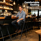 SHZICMY Folding Bar Stool with Backrest, Tall Foldable Stool Chair, Portable High Folding Bar Chair Counter 29.5" Height Seat Leather Padded for Adults Kitchen Counter Room Home Camping, Black