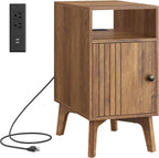 VASAGLE End Table with Charging Station, Narrow Side Table, Nightstand