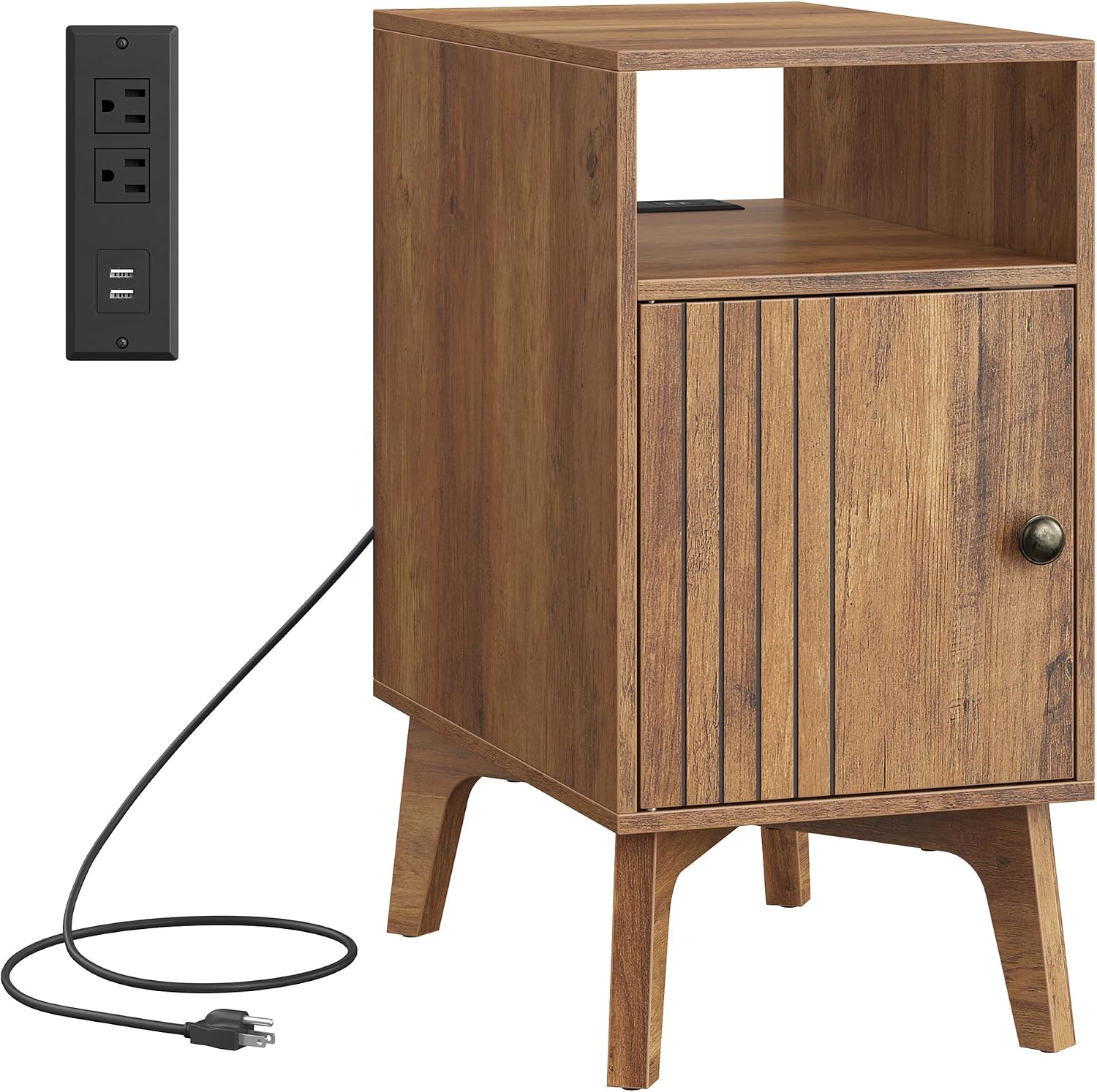 VASAGLE End Table with Charging Station, Narrow Side Table, Nightstand