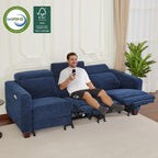 MCombo 85.4'' Zero Wall Hugger Power Recliner Sofa, HL198M3 (Navy Blue) | 3-Seater, Power Headrest, USB A & C Charge Ports, Solid Wood Legs, Small Spaces, Living Room, Chenille Fabric