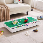 3 in 1 Construction Play Table Compatible with Lego, Game Table with Block Board and Train Car, Rolling Game Table with Locking Wheels and Storage Space, Suitable for Storing Under Bed or Sofa (White)