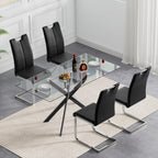51 Inch Glass Dining Table Set for 4, Rectangular Tempered Glass Kitchen Table with Metal Base, Modern Black Dining Room Table with 4 Leather Dining Chairs for Kitchen Living Room