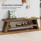 47 inch Entryway Bench, Wood Entry Bench for Shoe Storage, 2-Tier Modern Farmhouse Long Shoe Bench for Hallway, Front Door, Bedroom, Living Room, Closet, Mudroom, Rustic Brown