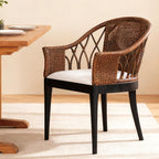 DUHOME Wood Rattan Arm Accent Chair Natural Wash/White Cushion Side Armchair Gianni Brown & Black Solid Living Room Chair for Living Room Bedroom Office Foyer Arm Chair