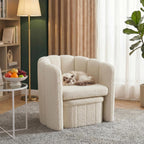 Homkdom Barrel Accent Chair with Storage Ottoman, Teddy Fleece Shell Back, Ergonomic Lumbar Support, Spring Foam Seat, 300 lbs, Reading Chair for Bedroom Living Room Home Office Creamy White