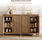 SICOTAS Sideboard Buffet Cabinet with Storage, Fluted Credenza Console Cabinet with Adjustable Shelves, Farmhouse Coffee Bar Storage Cabinets for Kitchen, Living Room, Entryway, Caramel Oak, 2 PCS