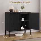 Yechen Full Black Rattan Cabient, Boho Sideboard Cabinet with Natural Rattan Decorated Doors, 31.5" W Accent Cane Credenza Buffet Console Storage, for Living Room Entryway Kitchen, Metal Legs/Set of 3