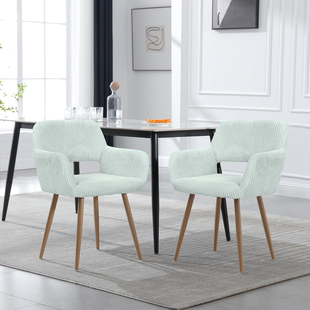 KCC Small Modern Dining Room Arm Chairs for Kitchen 1 PC,Blue | Mid-Century Upholstered Corduroy Fabric Side Seat Club Guest with Metal Tube Legs