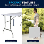 Flash Furniture 5 ft Plastic Bi-Fold Table, Granite White | Height Adjustable, Carrying Handle, Durable Construction, Commercial Use