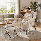 Lazy Chair with Ottoman, Modern Skinny Lounge Chair with Footrest