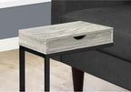 Accent Table, C-Shaped, End, Side, Snack, Storage Drawer, Living Room, Bedroom, Grey Laminate, Black Metal, Contemporary, Modern