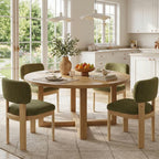 ROCITY Green Upholstered Dining Chairs Set of 4 Chenille Fabric Dining Room Chairs Modern Barrel Kitchen Chairs with Curved Backrest and Wooden Legs