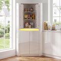 Anbuy 67'' Tall Pantry Cabinet with Led Light, Corner Pantry Cabinet with 4 High Gloss Doors and Adjustable Shelves, Space Saving Storage Cabinet for Food Hutch for Kitchen, Living Dining Room (White)