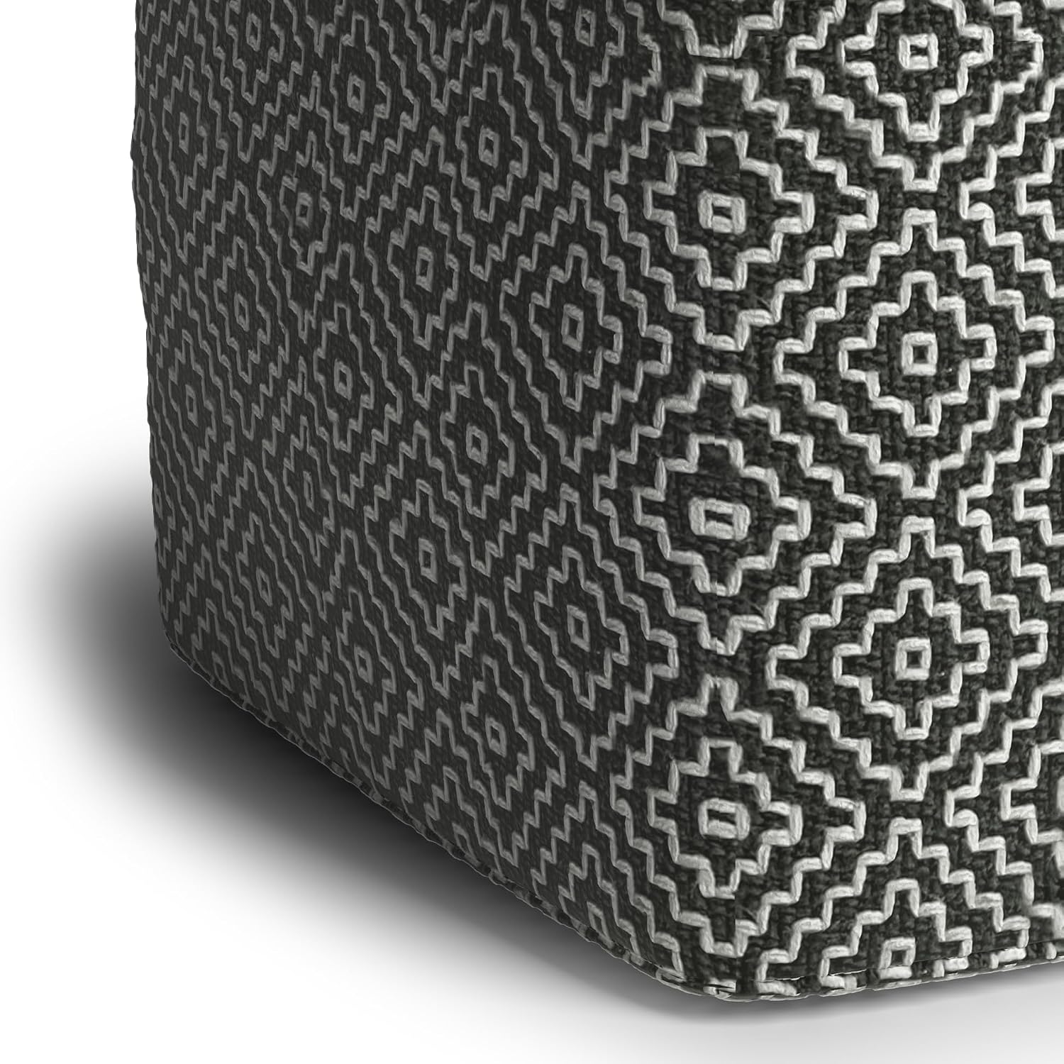 SIMPLIHOME Brody 18" Wide Square Pouf in Distressed Black Vegan Leather | Versatile boho indoor/outdoor footstool, extra seating for living room or bedroom or patio with assembled design, assembled.